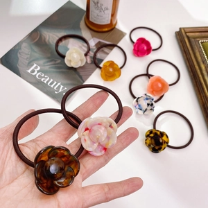 Set of 8 floral acetic acid hair ties for high ponytail in various vintage colors