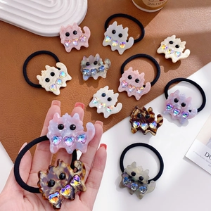 Fashionable acetate cat hair tie with sparkly rhinestones and high elasticity elastic band