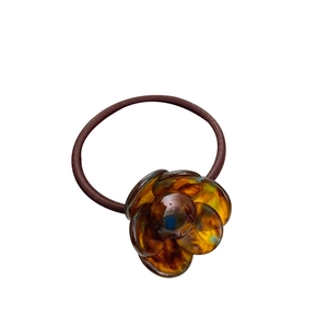 Elegant amber acetate flower hair scrunchie with durable brown elastic rubber band