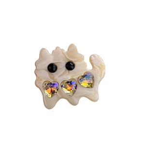 Cute white marble acrylic cat hair clip with sparkling colorful rhinestones decoration