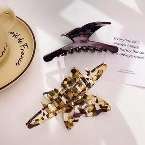 Pinze per capelli a farfalla in acetato vintage marrone e motivo a tartaruga per donne