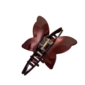 Pinza per capelli a farfalla in acetato tartarugato marrone con logo Barrette la France