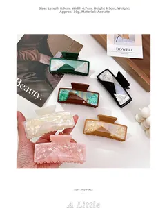Detailed size specifications of 8.9cm acetate square hair claw clip in varied colors