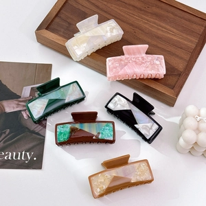French Style Acetate Hair Claw Clip Large Square Marble Tortoiseshell Pattern Shark Clip Fashion Hair Accessories For Women