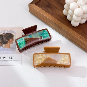 Elegant large acetate square hair claw clips with marble pattern for women hair styling
