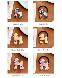 Détails de barrettes et chouchous caniche en acétate avec strass en gris, beige et mauve