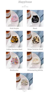 Detailed grid showing small acetate cat hair claws in seven assorted marble patterns