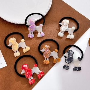 Lot de 6 chouchous caniche en acétate avec strass de différentes couleurs vives
