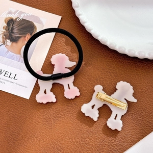Ensemble chouchou et barrette caniche en acétate rose avec strass pour femme
