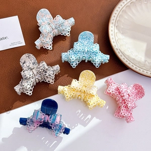 French Style Acetate Bow Knot Hair Claw Clips Sweet Cute Hollow Out Lattice Pattern Shark Clips Hair Accessories For Women