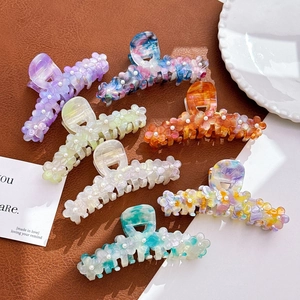 Large Acetate Flower Hair Claw Clip Elegant Imitation Artificial Pearl Hair Grip Multicolored Marble Pattern Shark Clip For Women Hair Jewelry