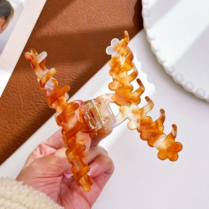 Amber acetate flower hair claw clip with marble texture and sturdy metal spring for women