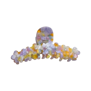 Elegant large acetic acid flower hair claw clip with pearls and marble pattern