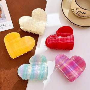 Large Acetate Heart Shape Hair Claw Clip For Women Vintage Marble Texture Shark Clip Elegant Versatile Fashion Hair Accessories
