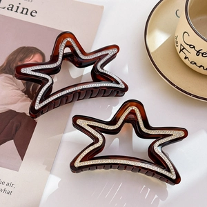 Pinces à cheveux en forme d'étoile avec motif écaille et strass blancs pour femmes