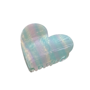 Iridescent heart acetate hair claw clip with colorful gradient for elegant styling