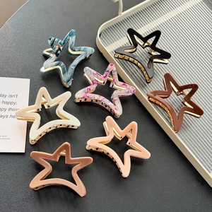 Vintage Star Shape Acetate Hollow Hair Claw Clip Metal Spring Geometric Hair Accessory For Women Daily Hair Styling