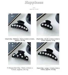 Detailed comparison of French flower hair claw clips in various sizes and dimensions