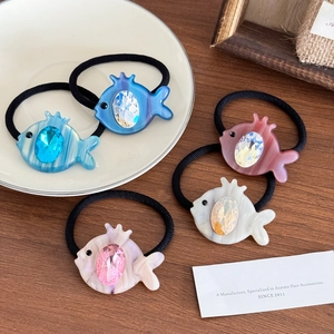 Élastique à Cheveux en Acétate Forme de Poisson Avec Strass Cristal Incrusté Scrunchie Haute Élasticité Accessoires de Coiffure pour Femmes