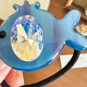 Élastique cheveux poisson bleu en acétate avec grand cristal étincelant