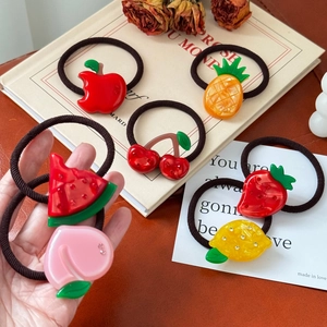 Cute Fruit Shaped Hair Scrunchies With Rhinestones High Elasticity Acetate Resin Ponytail Holder Hair Ties For Women Girls