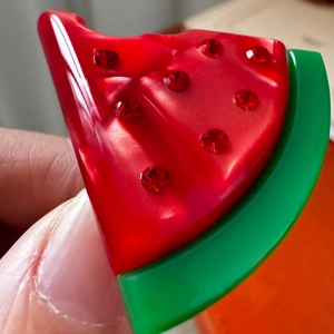 Premium watermelon hair tie with red rhinestones and high elasticity cord