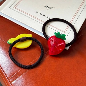 Chic strawberry and lemon acetate hair ties with rhinestones and high elastic bands