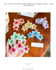 Vue détaillée de la grande pince à cheveux fleur en résine avec dimensions de 11cm