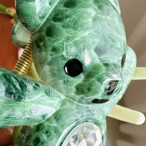 Green marble resin teddy bear hair claw clip with crystal and gold spring detail