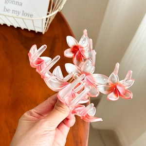 Grande pince à cheveux fleur de frangipanier avec dégradé élégant en résine pour femme
