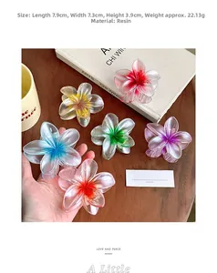 Detailed size specifications of the gradient resin plumeria hair claw clip with measurements