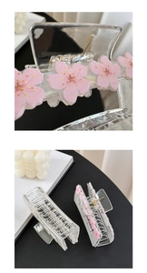 Détails des pinces à cheveux transparentes fleur de cerisier avec reliefs roses et ressort doré