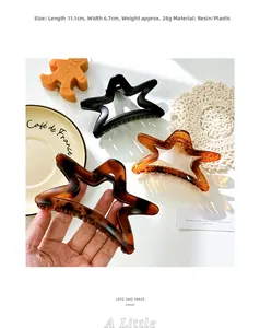 Vue détaillée des dimensions de la pince à cheveux étoile en motif écaille de tortue