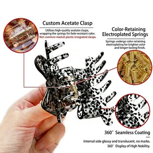 Elegant black and white spotted acetate butterfly hair claw with durable gold metal spring
