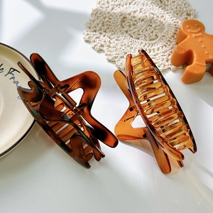 Lot de grandes pinces à cheveux en écaille et ambre de style vintage français élégant