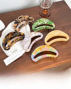 Set of 6 large acetate hair claws in tortoise and marble finishes for thick hair