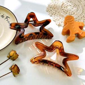 Lot de pinces à cheveux étoiles en écaille de tortue et ambre pour cheveux épais style français