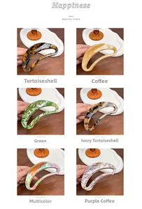 Detail shots showing six assorted patterns of large acetate claw clips for hair styling