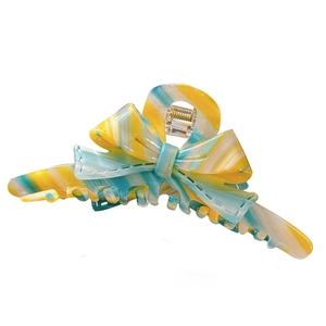 Elegant acetic acid bow claw clip with colorful marble pattern for thick hair