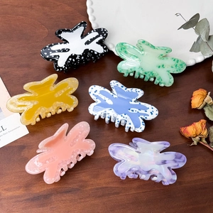 Acetate Butterfly Hair Claw Clip For Women Polka Dot Marbled Pattern Elegant Versatile Shark Clip High Ponytail Accessories