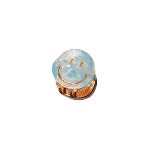 Haarklammer aus blauem Acetat mit Smiley-Design und goldenem Metallboden für Damen