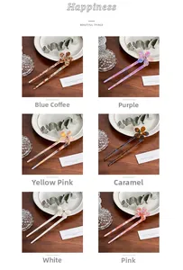 Collage of acetate flower U-shaped hair pins with rhinestones in six various colors