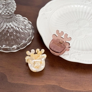 Mini pinces à cheveux en acétate de cerf, rose-brun et beige marbré, texte doré
