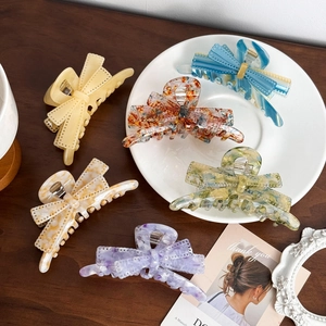 Acetate Bow Hair Claw Clip For Women Large Marble Tortoise Pattern Princess Hairstyle Shark Clip Fashion Hair Accessory
