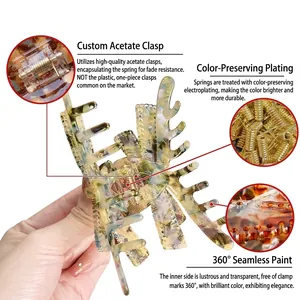 Large acetate hair claw clip with colorful marble pattern and polished metal spring