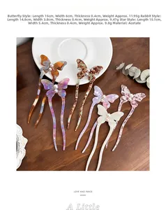 Detailed size specifications for acetate butterfly U-shaped hair pins with faux pearl accents