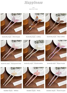 Close-up of acetic acid butterfly hairpins with pearls in multiple elegant colors