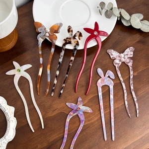 Acetate Butterfly Rabbit Star U-Shaped Hair Stick Artificial Pearl Rhinestone Hair Fork Elegant Hair Accessory For Women Jewelry