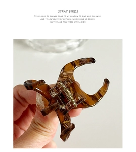 Détail de la pince à cheveux écaille de tortue avec ressort en métal pour coiffure chic