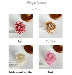 Details von Rosen-Haarklammern in Rot, Kaffee, Perlweiß und Rosa Marmor-Acetat